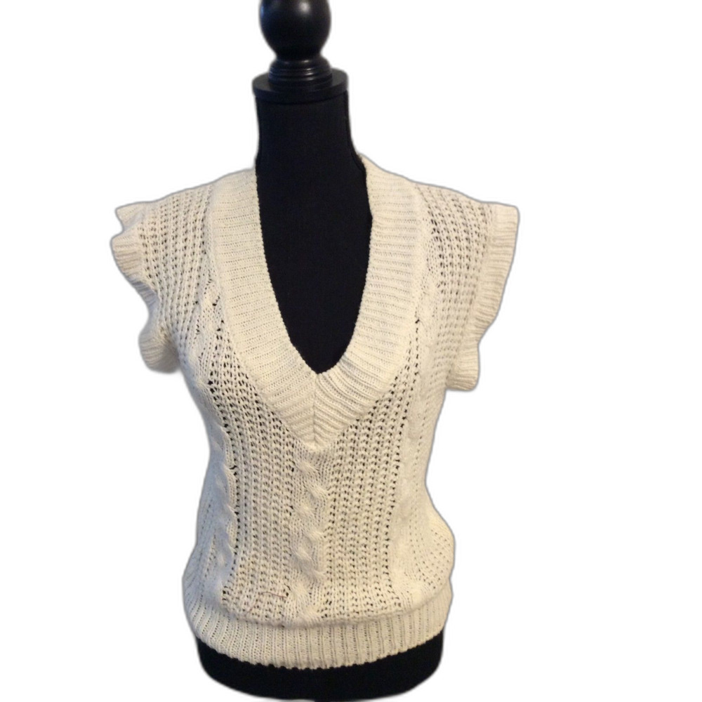 Vintage Hunter's Glen White Crochet V Neck Sweater Vest Size Medium